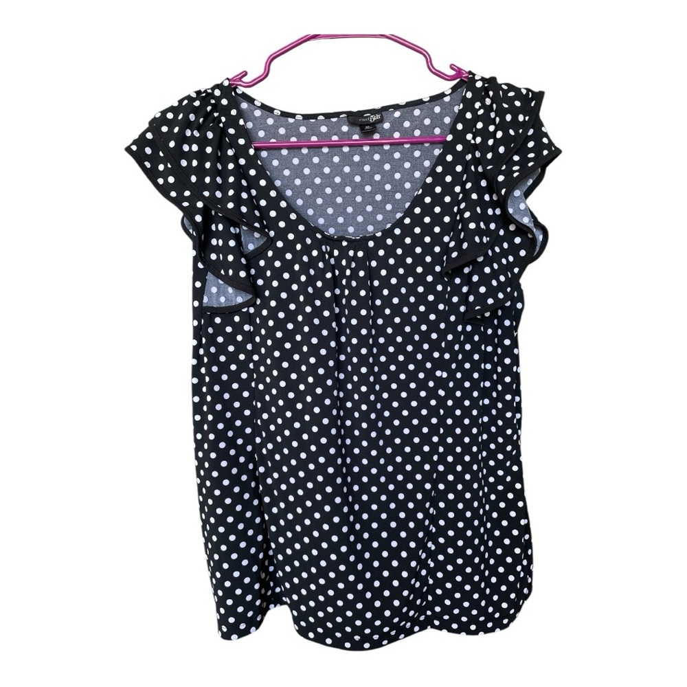 East 5th Blue Ruffled Blouse with Polka Dots